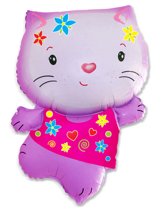 Шар Фигура, Котёнок (розовый с цветами) / A little Cat (в упаковке)