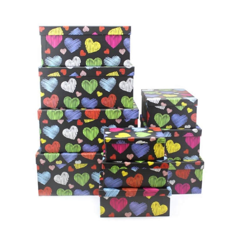 Набор подарочных коробок 10 в 1 "Разноцветные сердца"