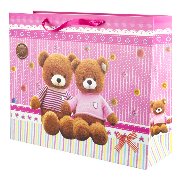 Пакет подарочный "Плюшевые мишки коричневые" Розовый